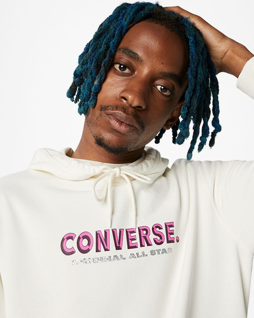 Hanorac Cu Gluga Barbati Converse Bold Word Pullover Bej | RO KAFZP478